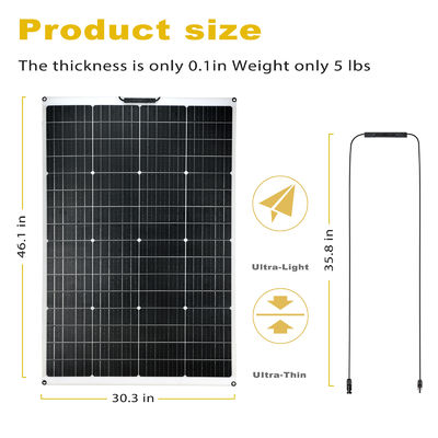 Painel solar monocristalino flexível à prova d'água de 175 W para superfícies flexíveis curvas